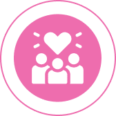 Three figures with heart symbol above.